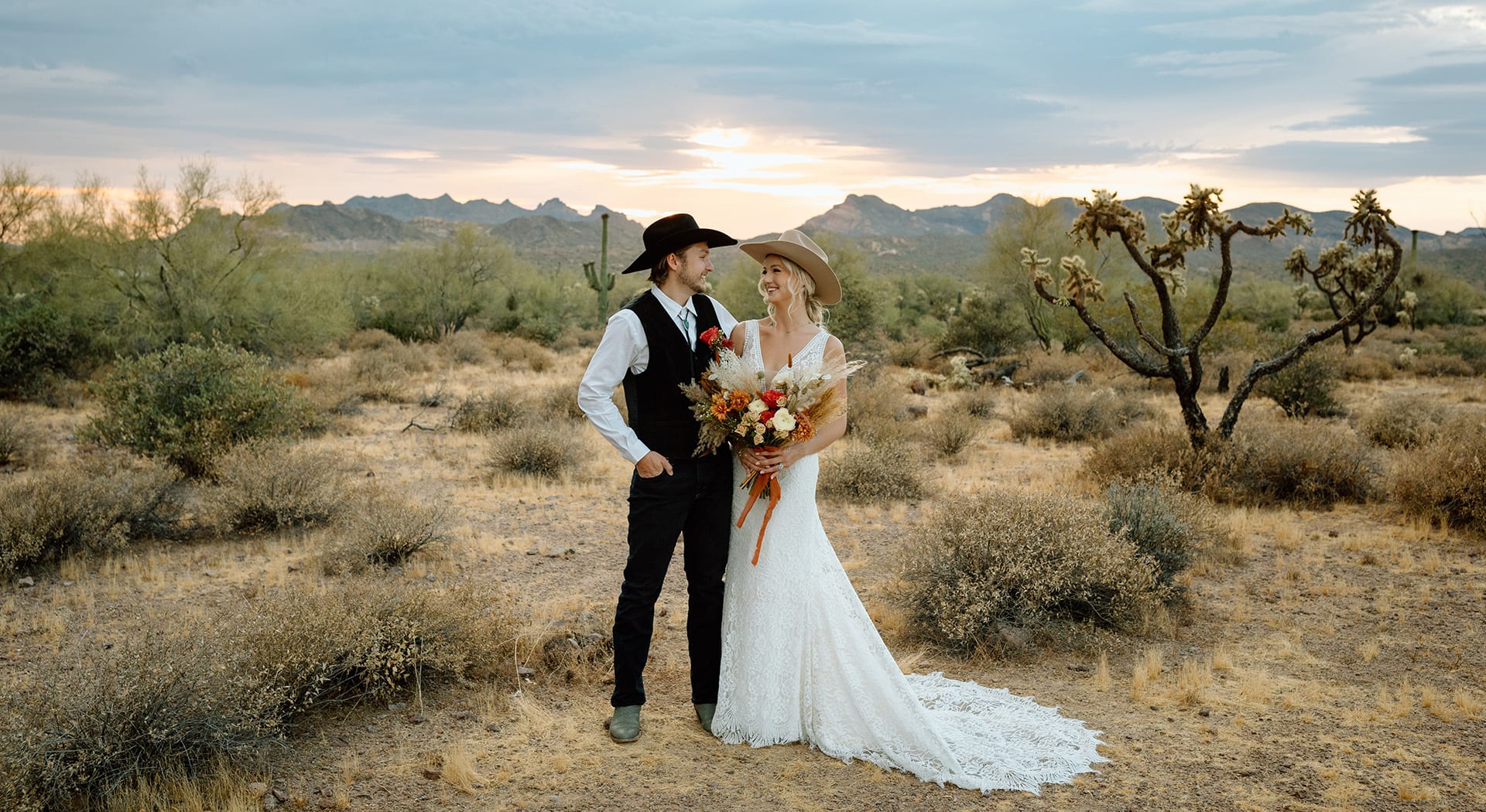 a bridal portrait against an attractive arizona landscape