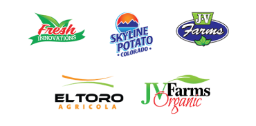 Logos for some of the JV Smith Companies such as Fresh Innovations, Skyline Potato Colorado, JV Farms, ElToro Agricola, and JV Farms Organic