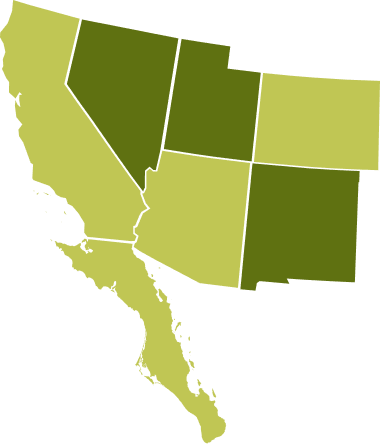 A map of the western US with Arizona, California, Colorado, and Mexico highlighted as the areas JV Smith grows produce