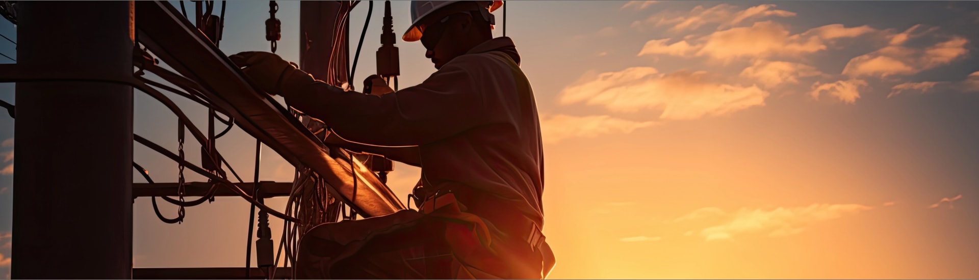 A commercial electrical contractor working on a pole