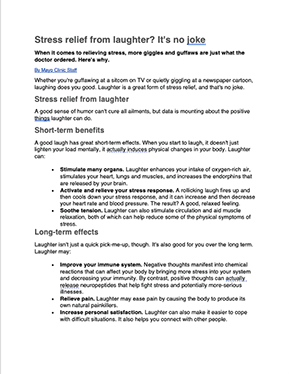 Mayo Clinic laugh therapy document screenshot