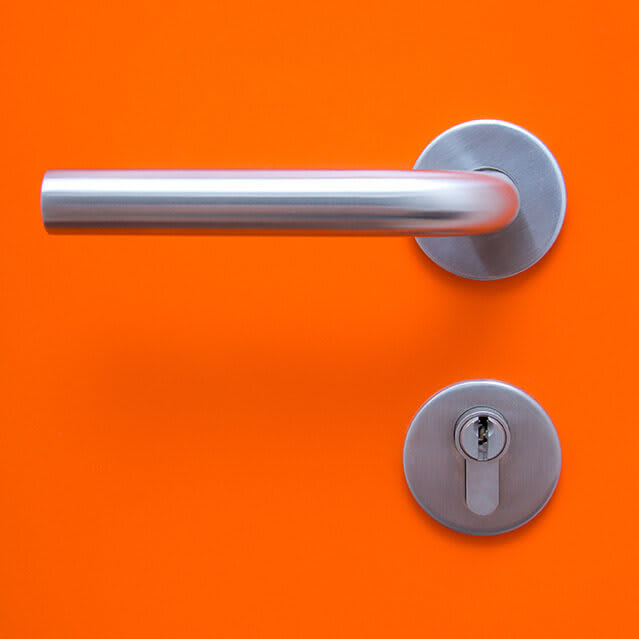 Orange Door with Commercial Lock