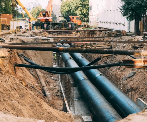 Underground utilities being installed