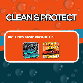 Includes basic wash plus Wheel Cleaner & Clear Coat Protectant