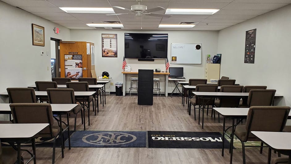 the classroom where the firearm training classes take place at Sprague's Sports