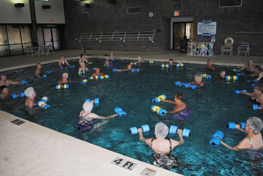Pool exercise class at Sun Vista RV Resort's heated outdoor pool
