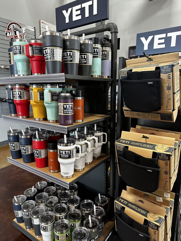 Yeti drinkware in showroom