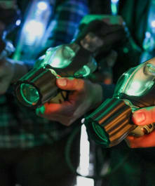 A closeup image of two laser tag guns