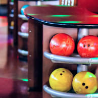 Colorfull bowling balls at the Cocopah Wild River bowling lanes